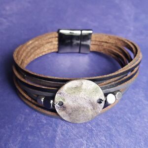 Boho Black PU Leather Stacked Cord Bracelet Maurices Gray Hematite Magnetic 7.25